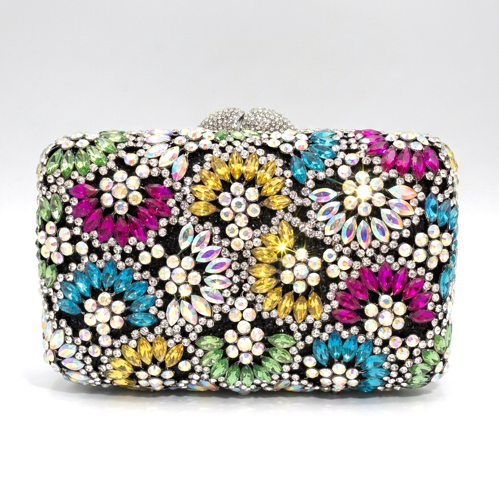 Midnight Bloom Crystal Clutch