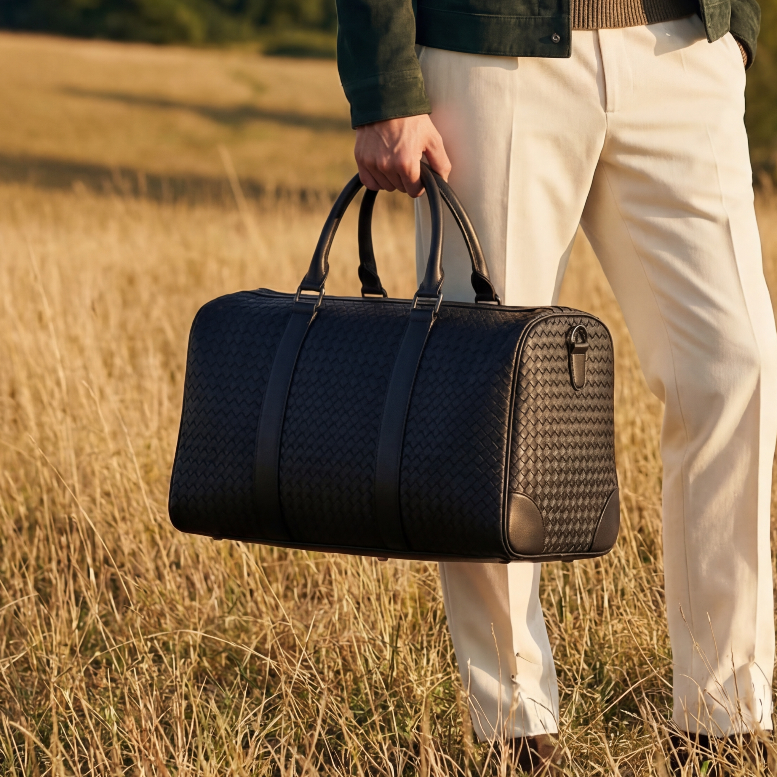 Elora Woven Duffle in Vegan Leather