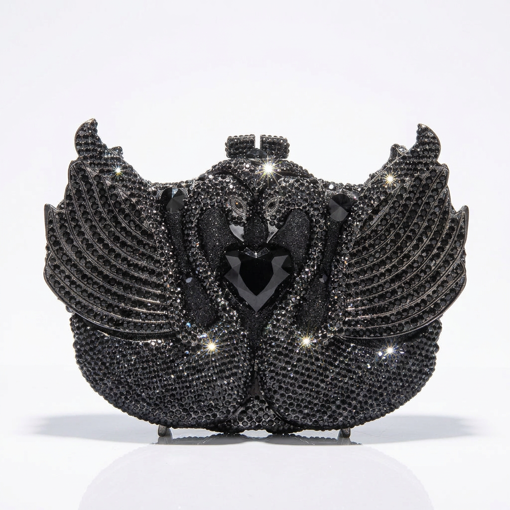 Midnight Swan Crystal Clutch
