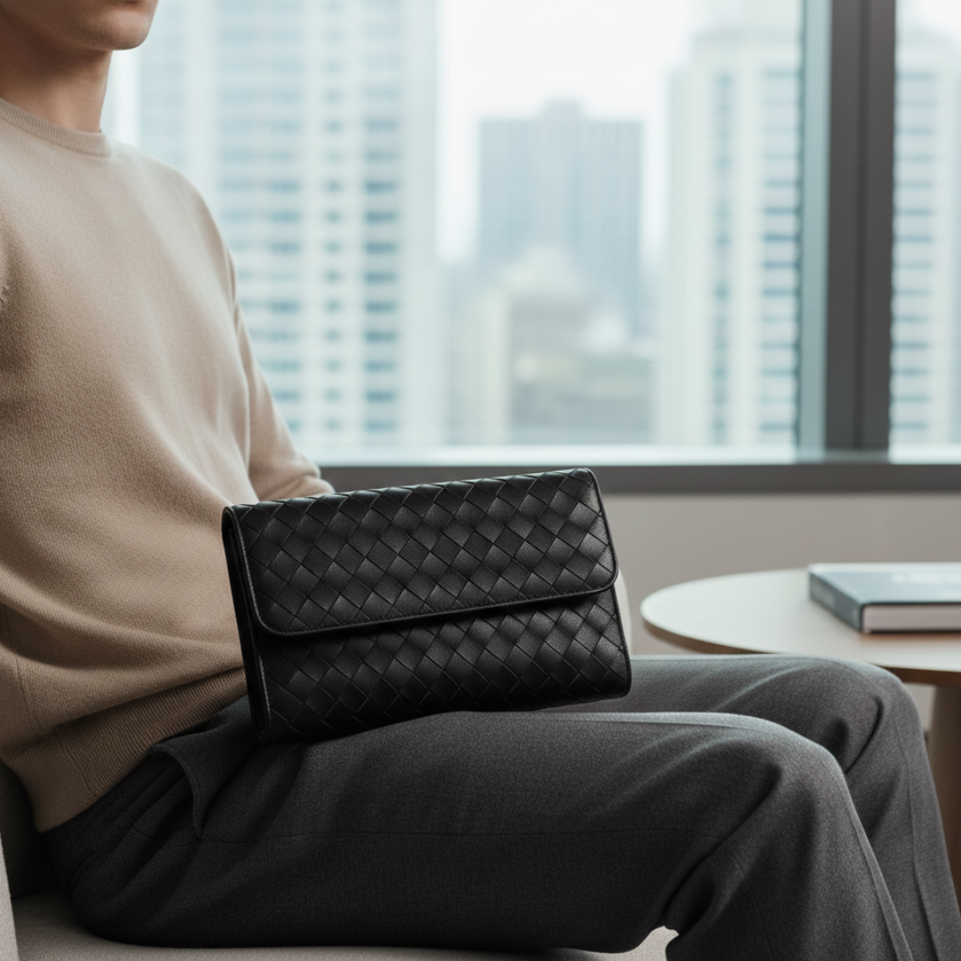 Arden Noir Weave Leather Handbag