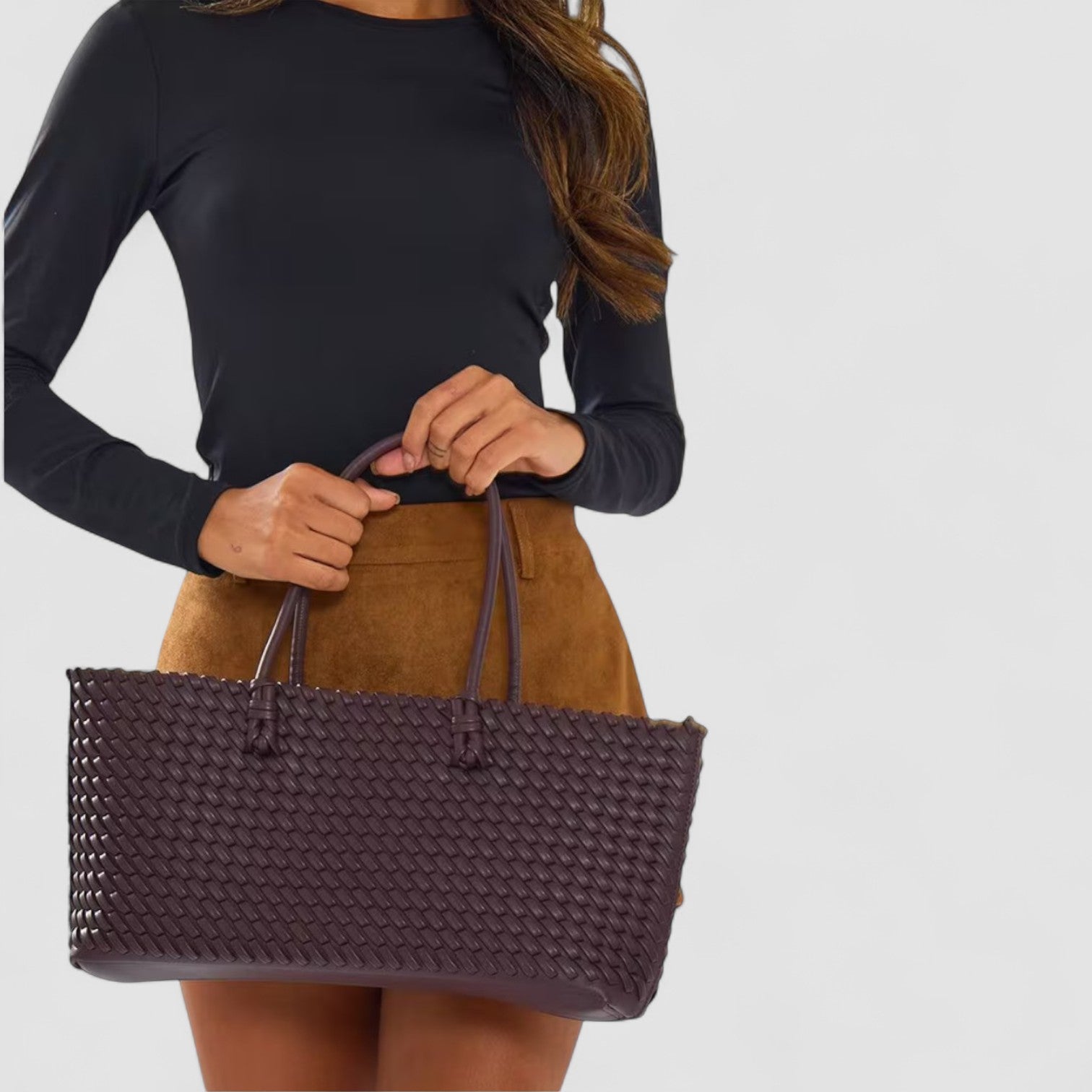 Alma Oversized Shoulder Bag In Woven Vegan Leather