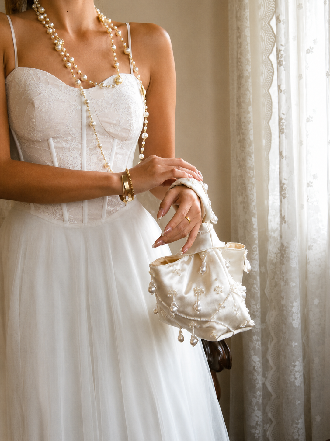 Perletta Noeud Handbag in Embellished Satin