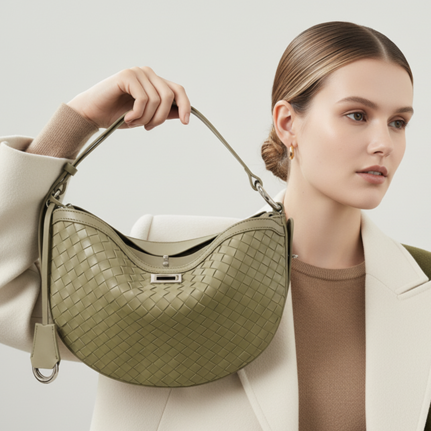 Lunara Woven Hobo Bag in Pure Leather