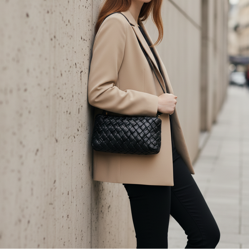 Noir Weave Sling in Vegan Leather