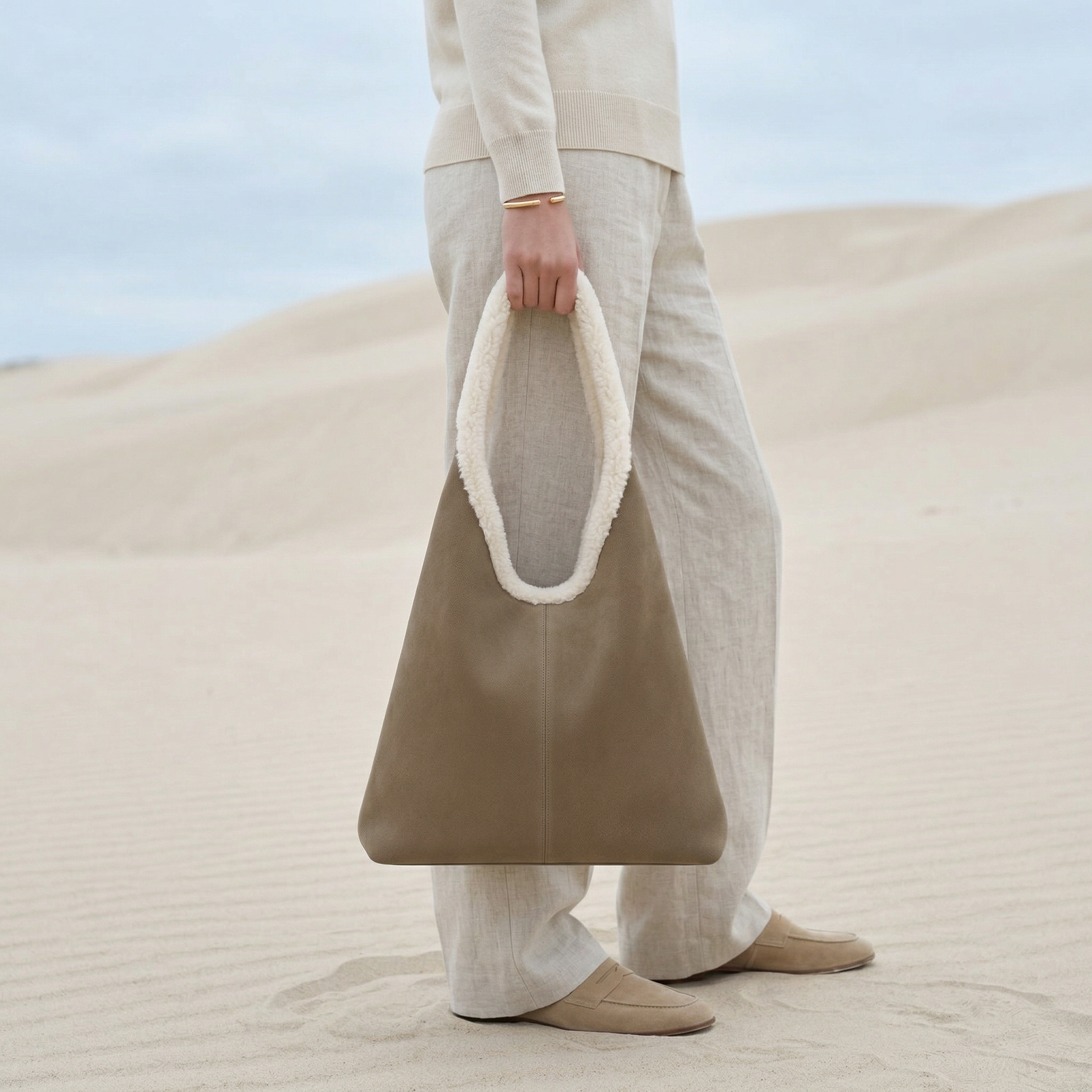 Solace Shearling Tote in Pure Leather
