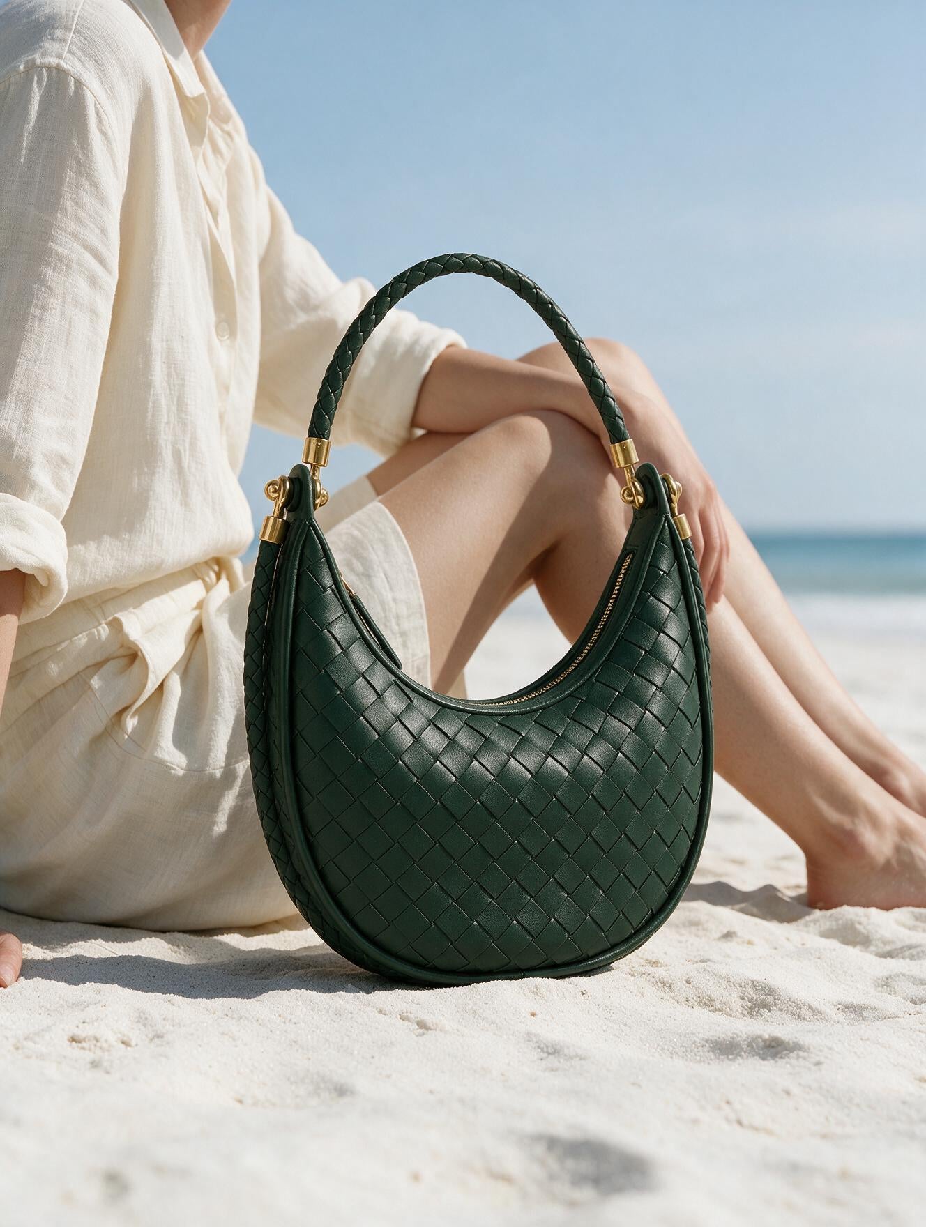 Elena Crescent Bag in Pure Leather