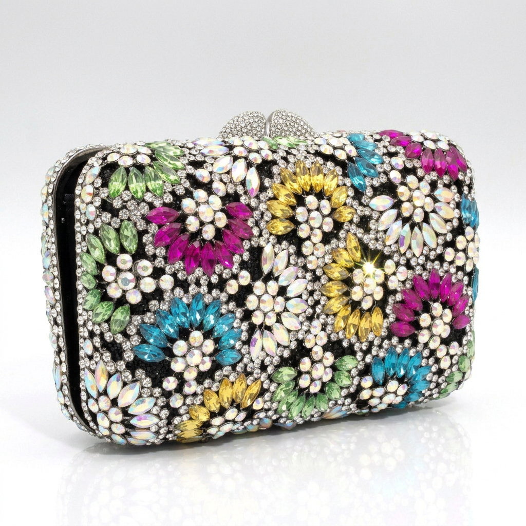 Midnight Bloom Crystal Clutch