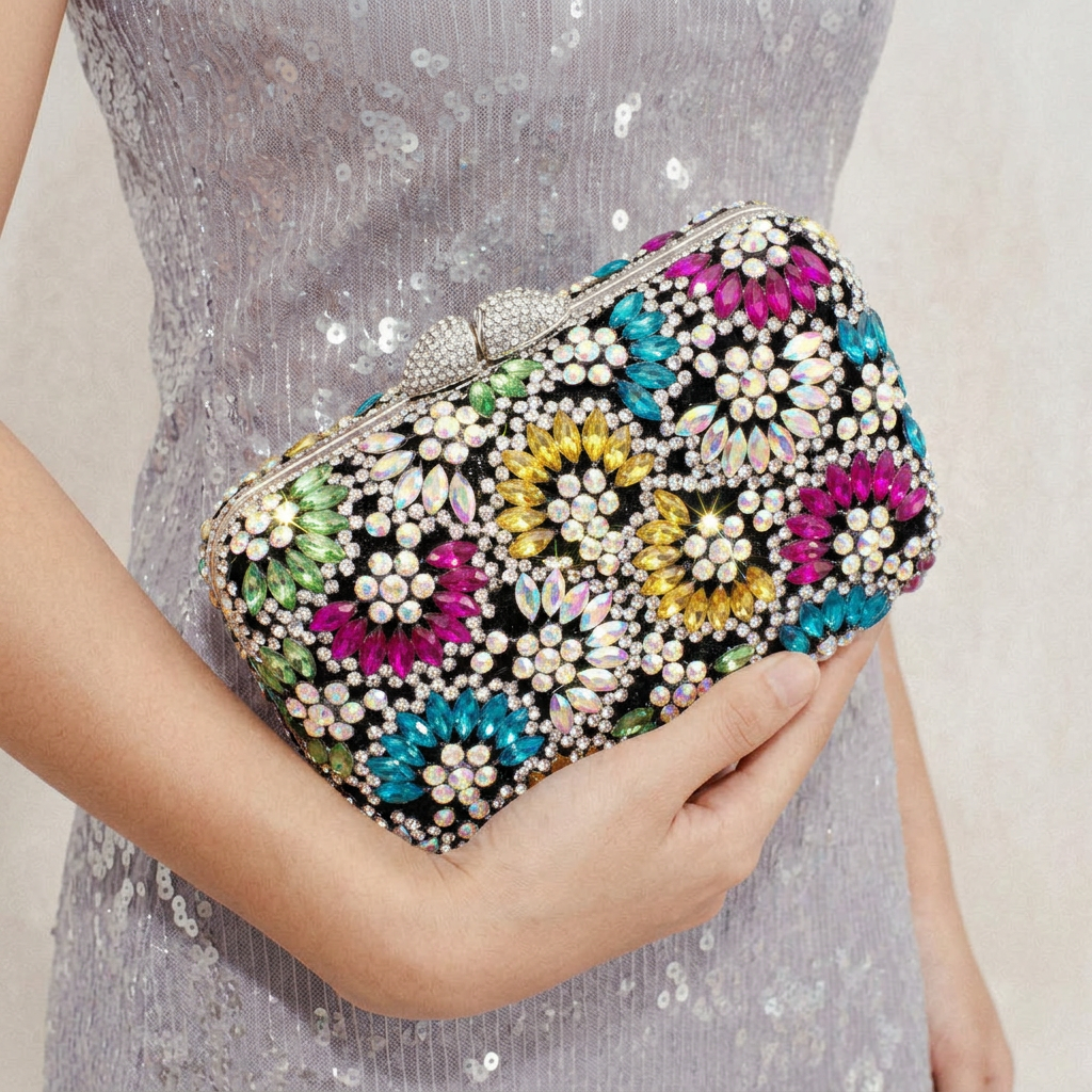 Midnight Bloom Crystal Clutch
