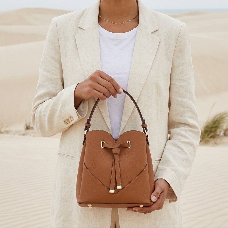 Heartstring Bucket Bag in Vegan Leather