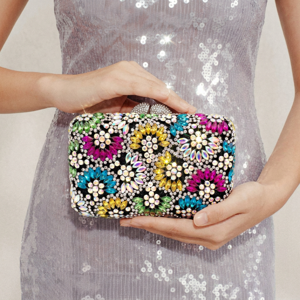 Midnight Bloom Crystal Clutch