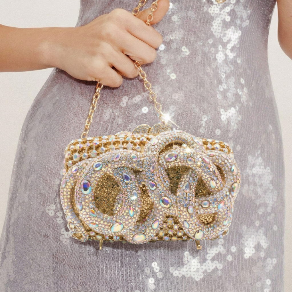 Golden Orbit Crystal Clutch