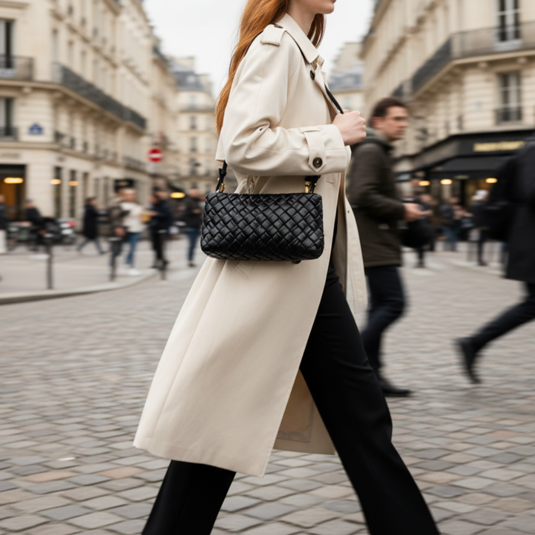 Noir Weave Sling in Vegan Leather