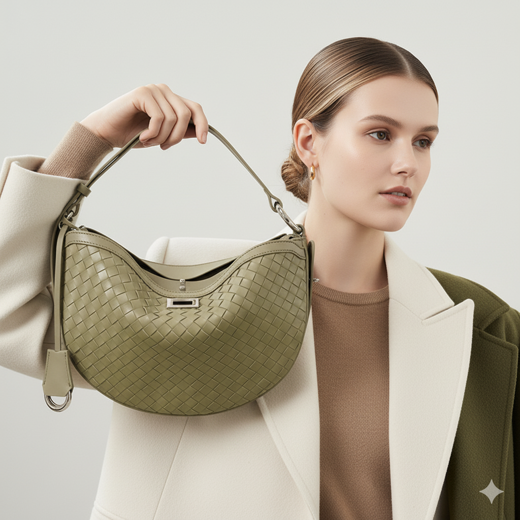 Lunara Woven Hobo Bag in Pure Leather