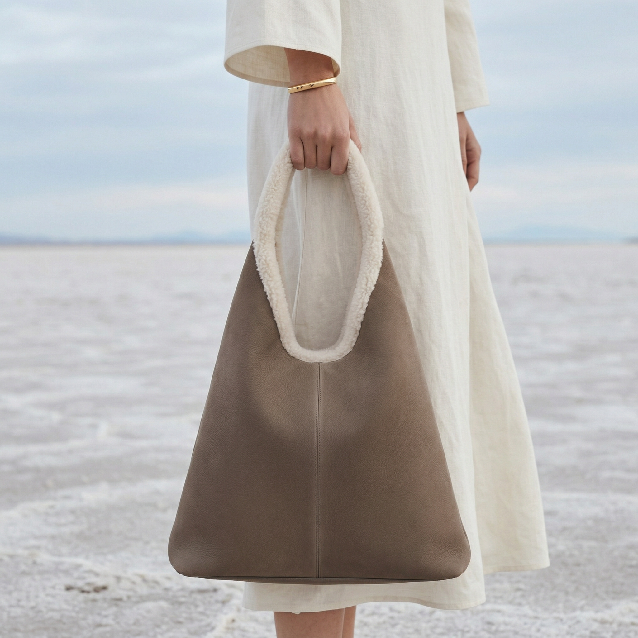 Solace Shearling Tote in Pure Leather
