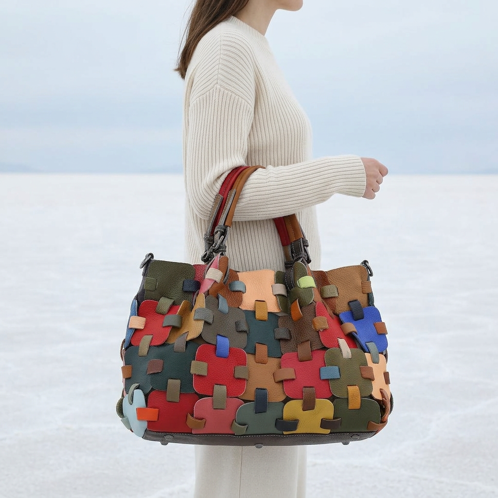 Puzzle Tote in Pure Leather