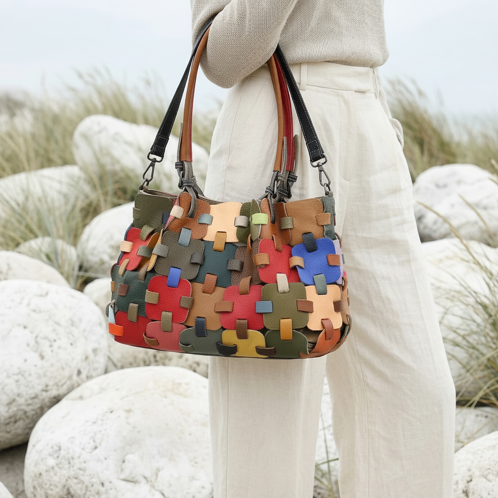 Puzzle Tote in Pure Leather