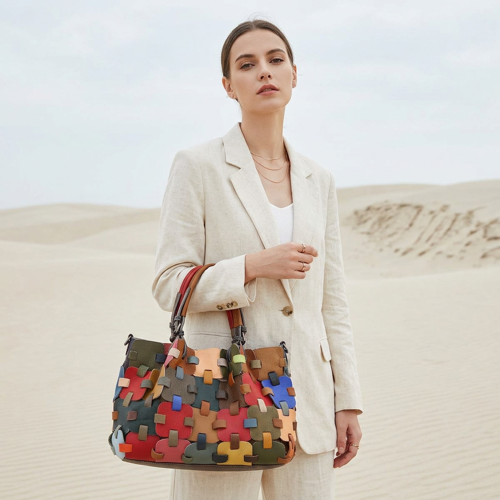 Puzzle Tote in Pure Leather
