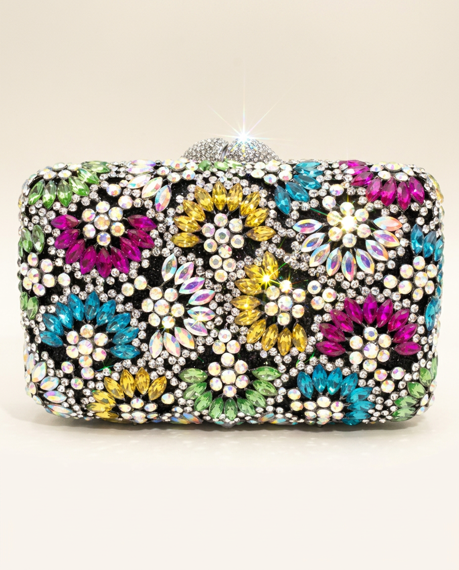 Midnight Bloom Crystal Clutch