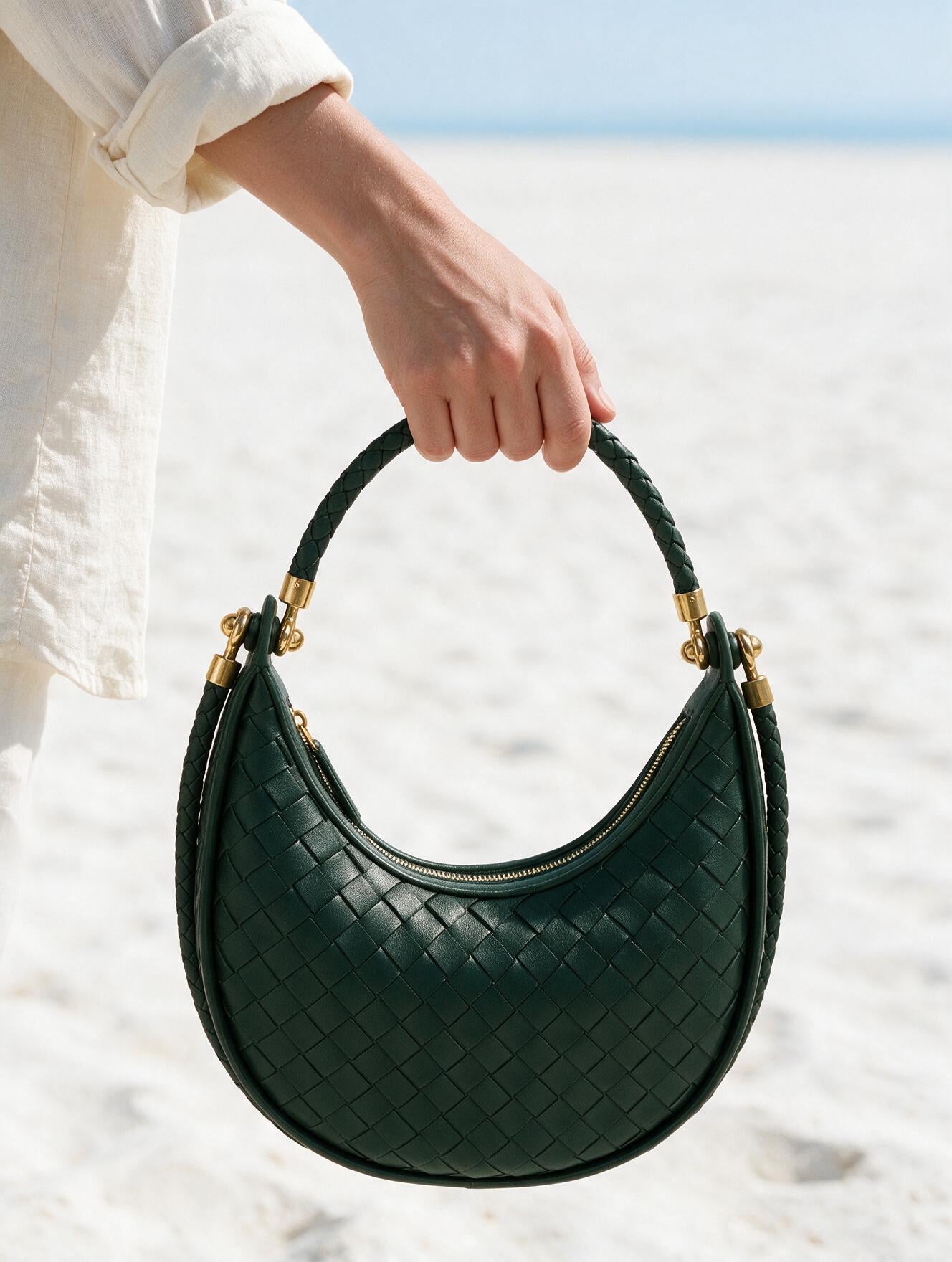 Elena Crescent Bag in Pure Leather