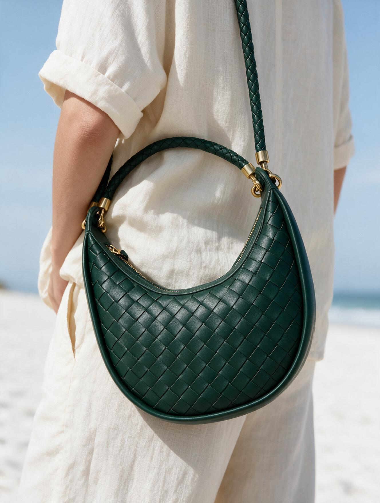 Elena Crescent Bag in Pure Leather