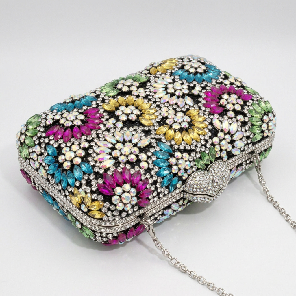 Midnight Bloom Crystal Clutch