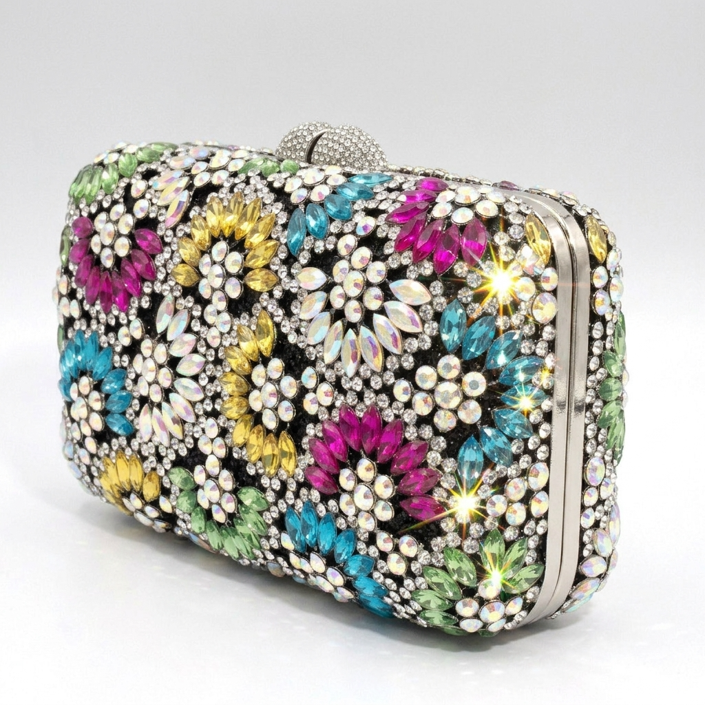 Midnight Bloom Crystal Clutch