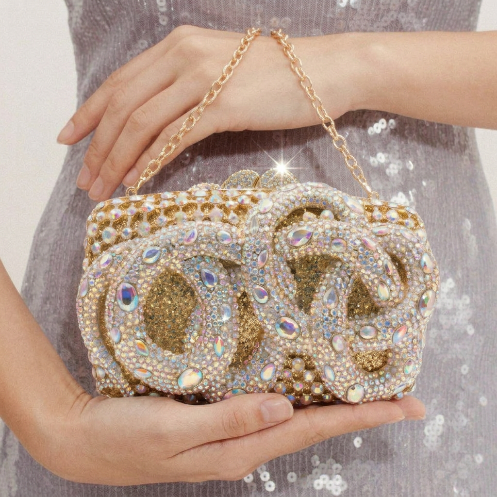 Golden Orbit Crystal Clutch