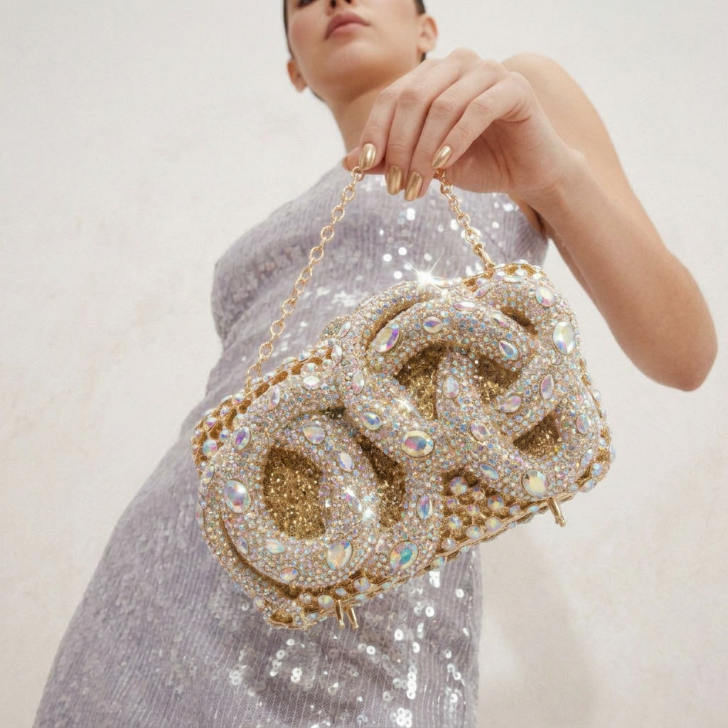 Golden Orbit Crystal Clutch