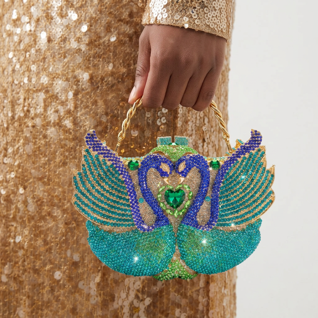 Midnight Swan Crystal Clutch